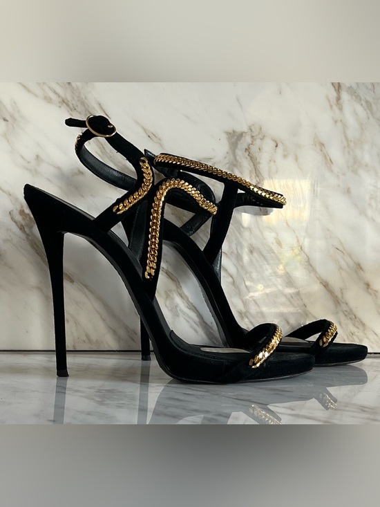 Giuseppe Zanotti Shoes - Giuseppe Zanotti Heels Black Suede Gold Chain Ankle Stiletto EU38.5